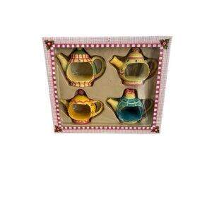 NOS Vtg Mary Engelbreit 1997 Time for Tea Napkin Holders 4 Pieces Tea Pots Artsy